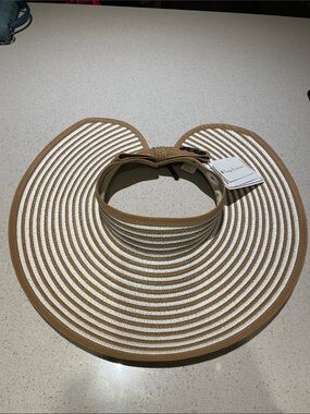 Striped Brown and White Packable Visor with Adjustable Back